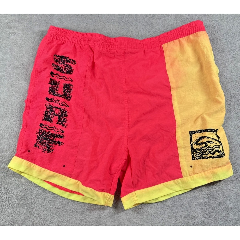 Vintage Surf Gear Men's Neon‎ Colorblock Swim Trunks Pink/Yellow Size 36/38